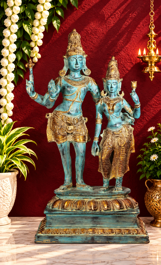 Brassaura® Brass Shiv Parvati Statue | Pure Superfine Brass Handcrafted Murti | Brass Statue for Home Temple, Pooja Room | Height 35 Inches | Weight 35.17 Kgs