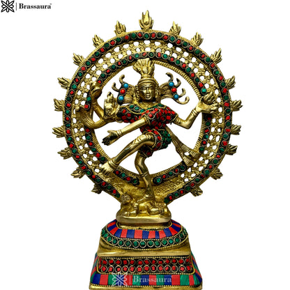 Brass Gem Stone Work Golden Finish Quality Dancing Natraj God Idols for Home and Decor Height 29 cm Weight 2.9 Kg