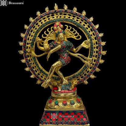 Brass Gem Stone Work Finish Quality Dancing Natraj God Idols for Home and Decor Weight 4.3 Kg Height 37 cm