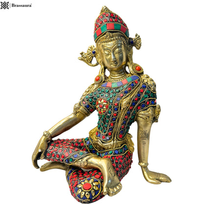 Brass Gem Stone Indra Dev Murti for Home and Decor Height 28 cm Weight 3.20 Kg