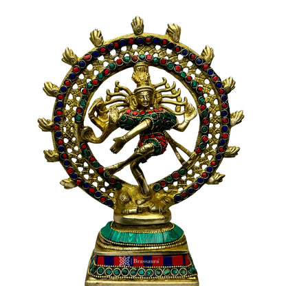 Brass Gem Stone Work Golden Finish Quality Dancing Natraj God Idols for Home and Decor Height 24 cm Weight 1.7 Kg