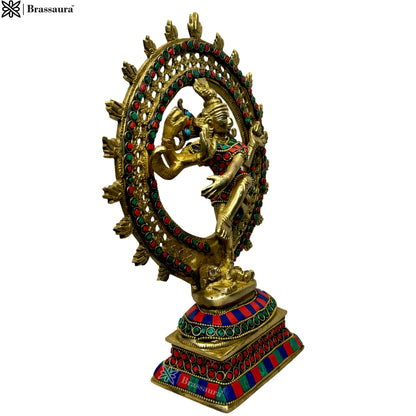 Brass Gem Stone Work Golden Finish Quality Dancing Natraj God Idols for Home and Decor Height 29 cm Weight 2.9 Kg