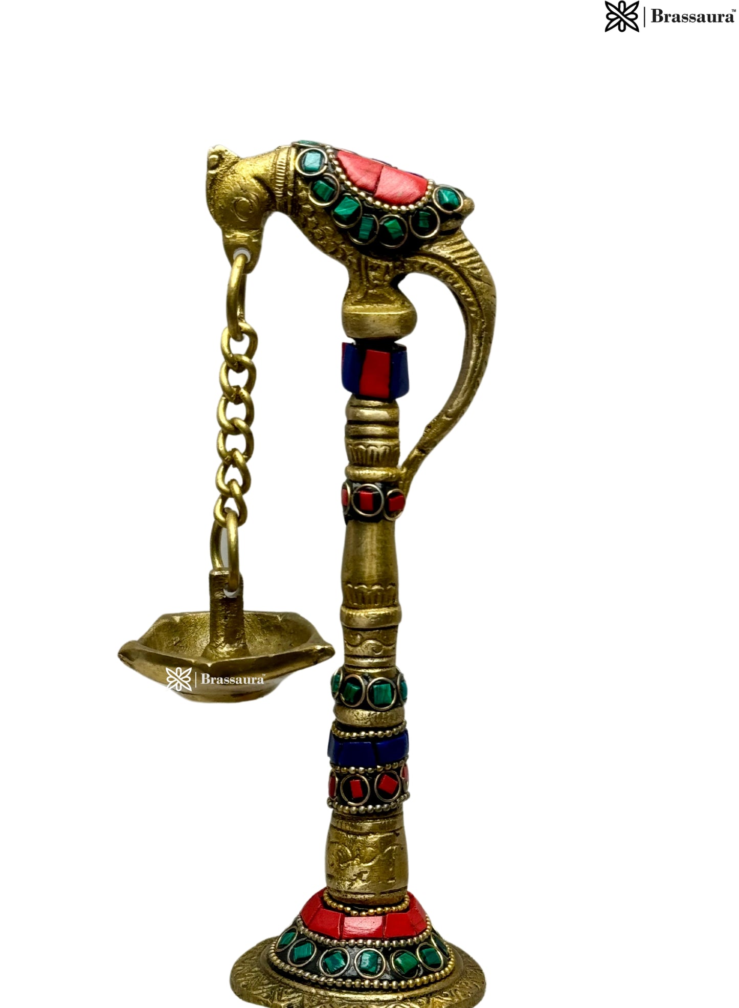 Brass Gem Stone Work Parrot Diya for Home and Decor Weight .4 Kg Height 21 cm