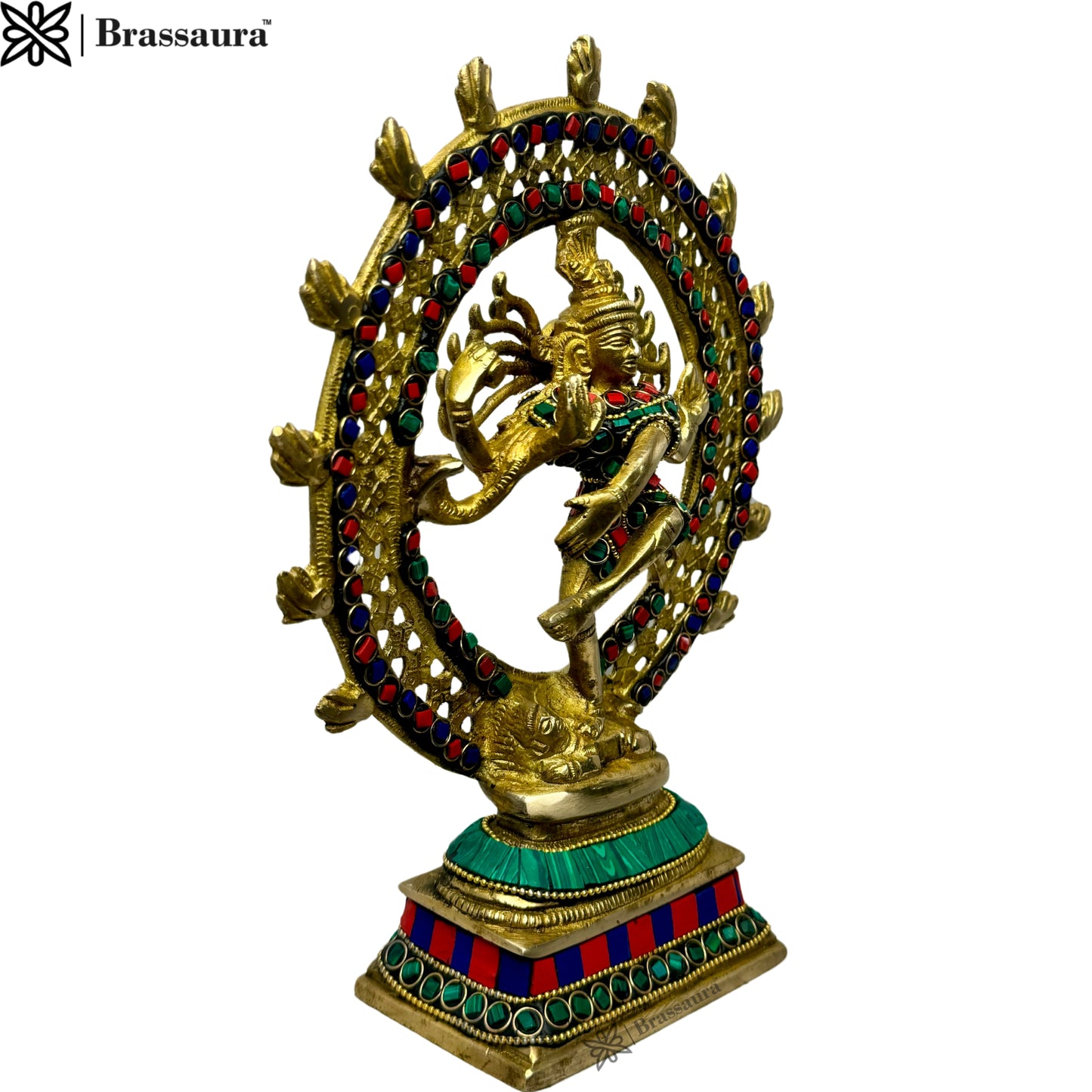 Brass Gem Stone Work Golden Finish Quality Dancing Natraj God Idols for Home and Decor Height 24 cm Weight 1.7 Kg