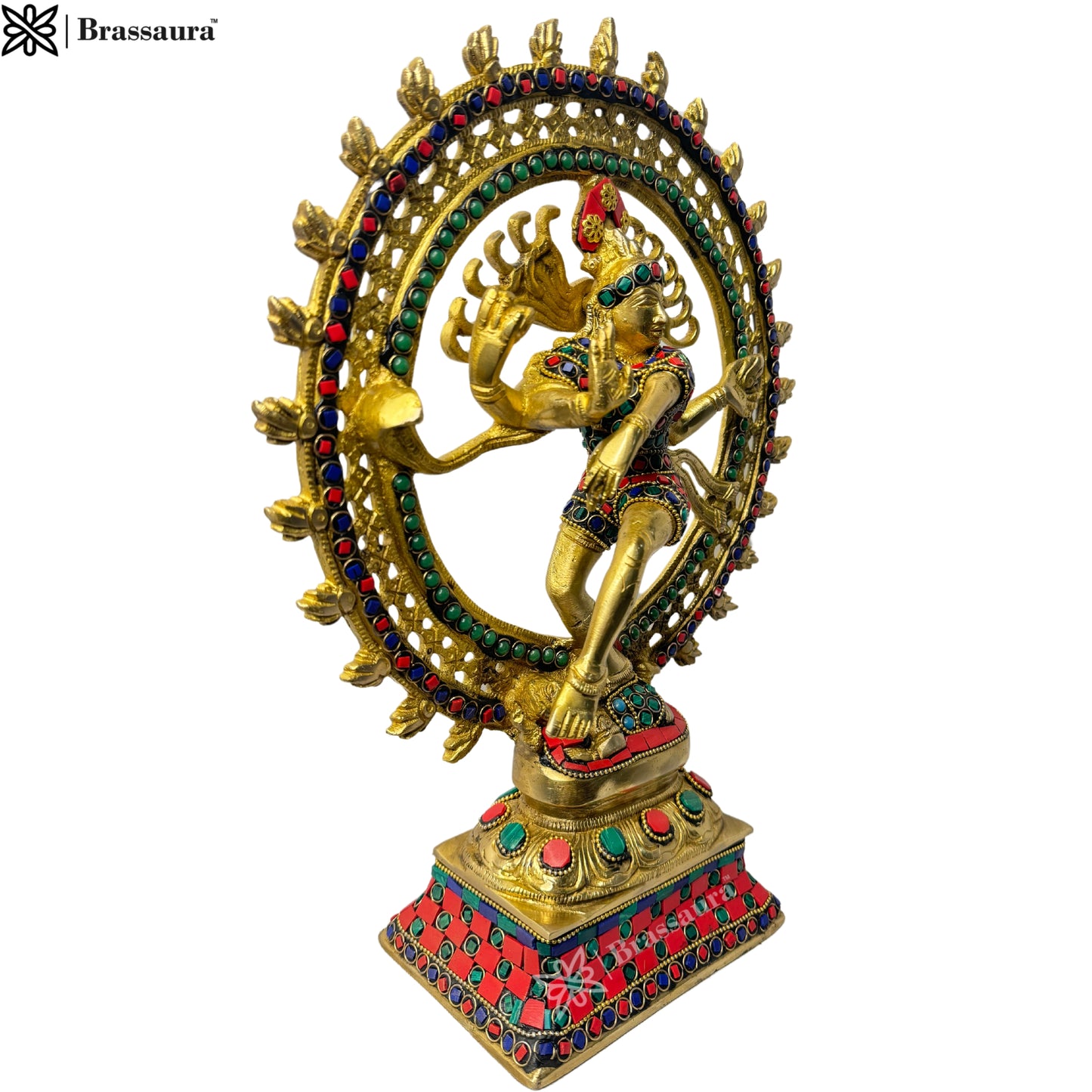 Brass Gem Stone Work Finish Quality Dancing Natraj God Idols for Home and Decor Weight 4.3 Kg Height 37 cm