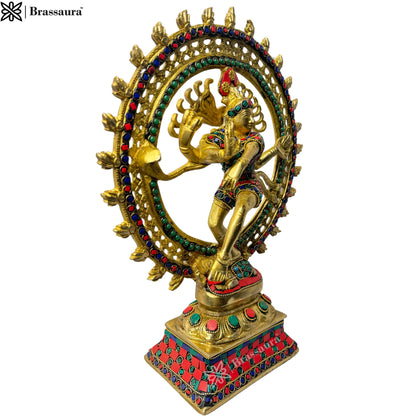 Brass Gem Stone Work Finish Quality Dancing Natraj God Idols for Home and Decor Weight 4.3 Kg Height 37 cm