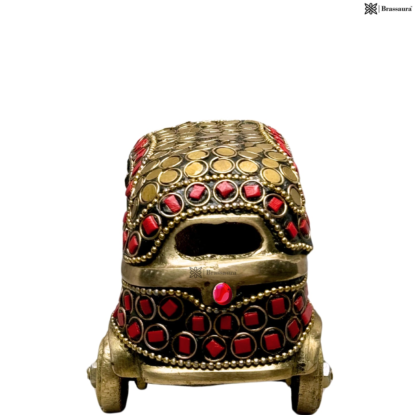 Brass Gem Stone Work Rickshaw for Home and Decor Show Piece for Living Room Weight .5 Kg Height 11 cm