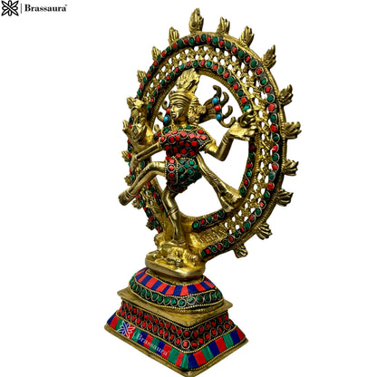 Brass Gem Stone Work Golden Finish Quality Dancing Natraj God Idols for Home and Decor Height 29 cm Weight 2.9 Kg