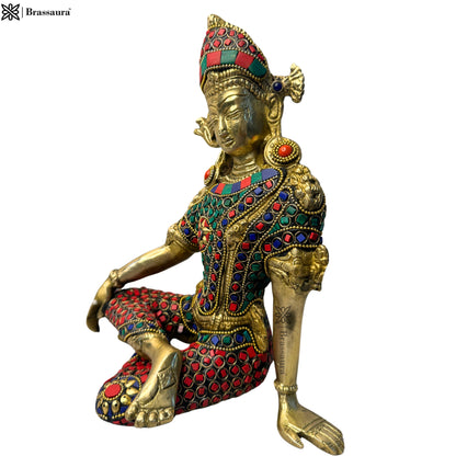 Brass Gem Stone Indra Dev Murti for Home and Decor Height 28 cm Weight 3.20 Kg