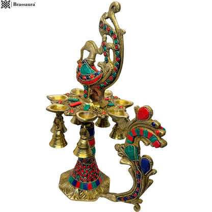 Brass Gem Stone Work Diya for Home and Decor Weight 2.4 Kg Height 33 cm