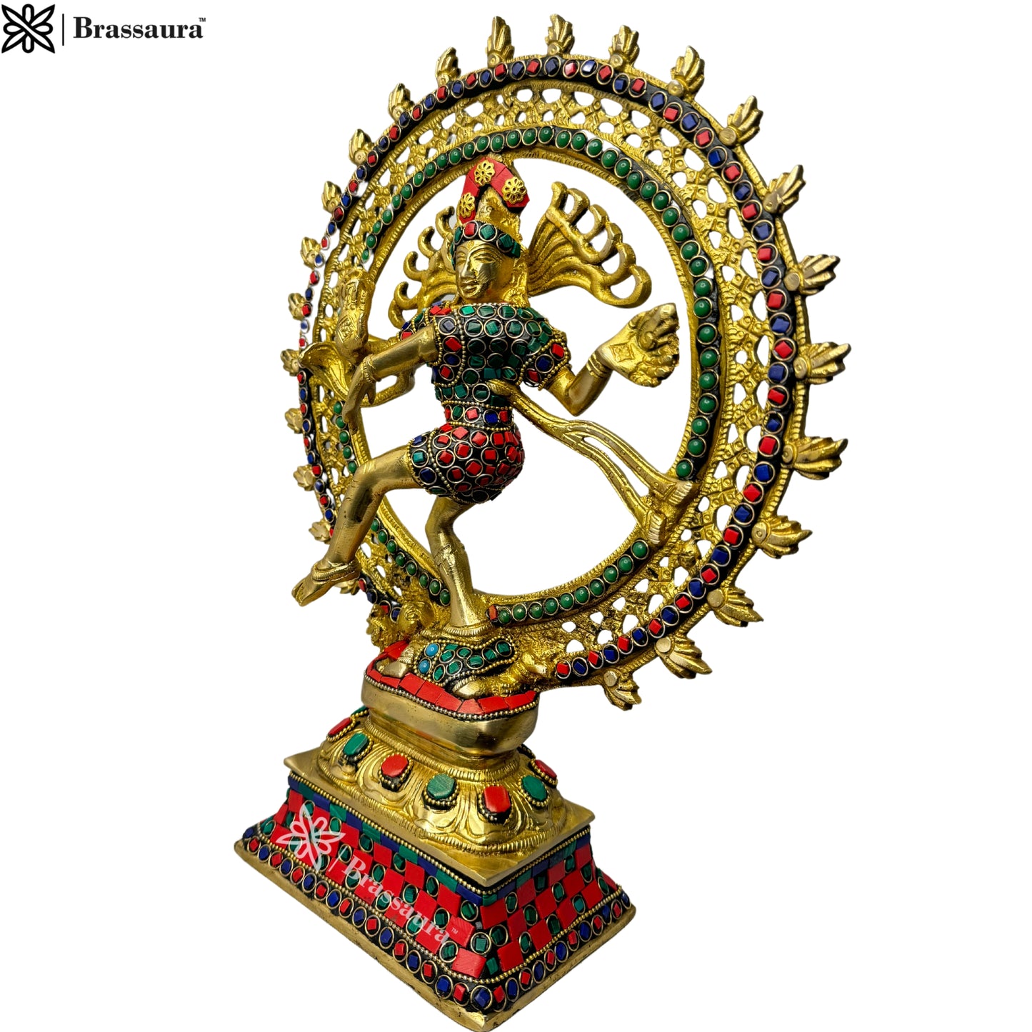 Brass Gem Stone Work Finish Quality Dancing Natraj God Idols for Home and Decor Weight 4.3 Kg Height 37 cm