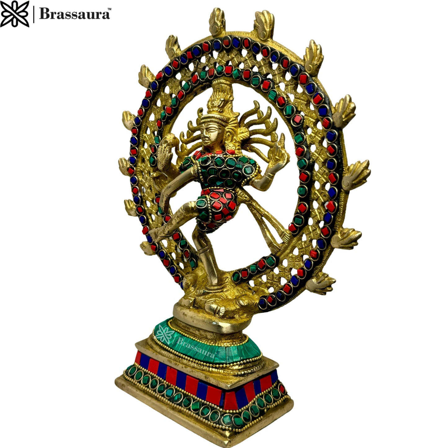 Brass Gem Stone Work Golden Finish Quality Dancing Natraj God Idols for Home and Decor Height 24 cm Weight 1.7 Kg