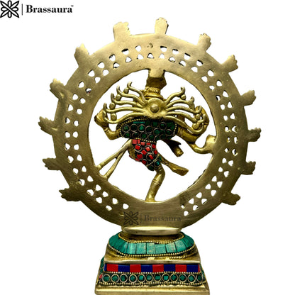 Brass Gem Stone Work Golden Finish Quality Dancing Natraj God Idols for Home and Decor Height 24 cm Weight 1.7 Kg