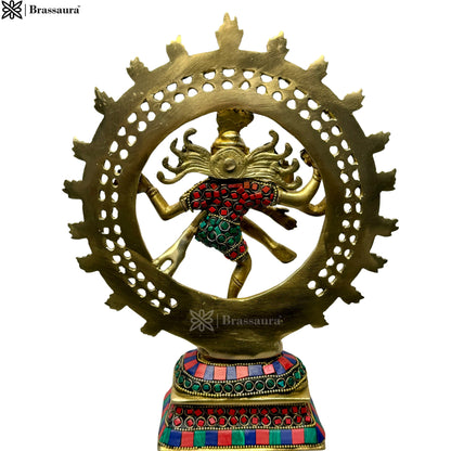 Brass Gem Stone Work Finish Quality Dancing Natraj God Idols for Home and Decor Height 33 cm Weight 2.9 Kg