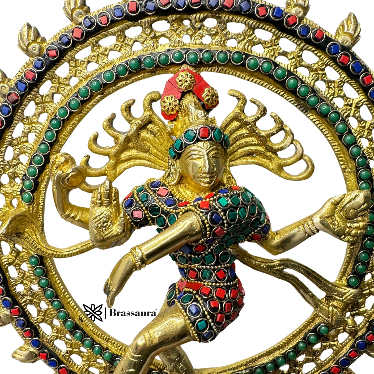 Brass Gem Stone Work Finish Quality Dancing Natraj God Idols for Home and Decor Weight 4.3 Kg Height 37 cm