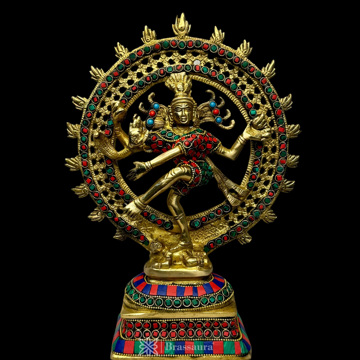 Brass Gem Stone Work Golden Finish Quality Dancing Natraj God Idols for Home and Decor Height 29 cm Weight 2.9 Kg