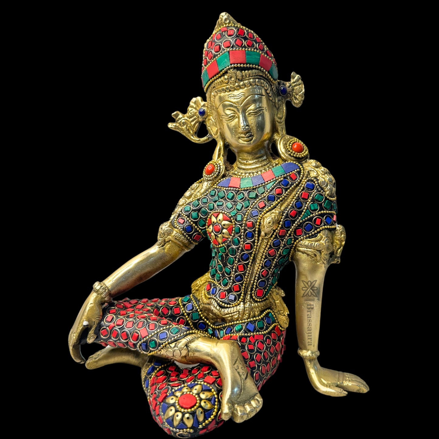 Brass Gem Stone Indra Dev Murti for Home and Decor Height 28 cm Weight 3.20 Kg