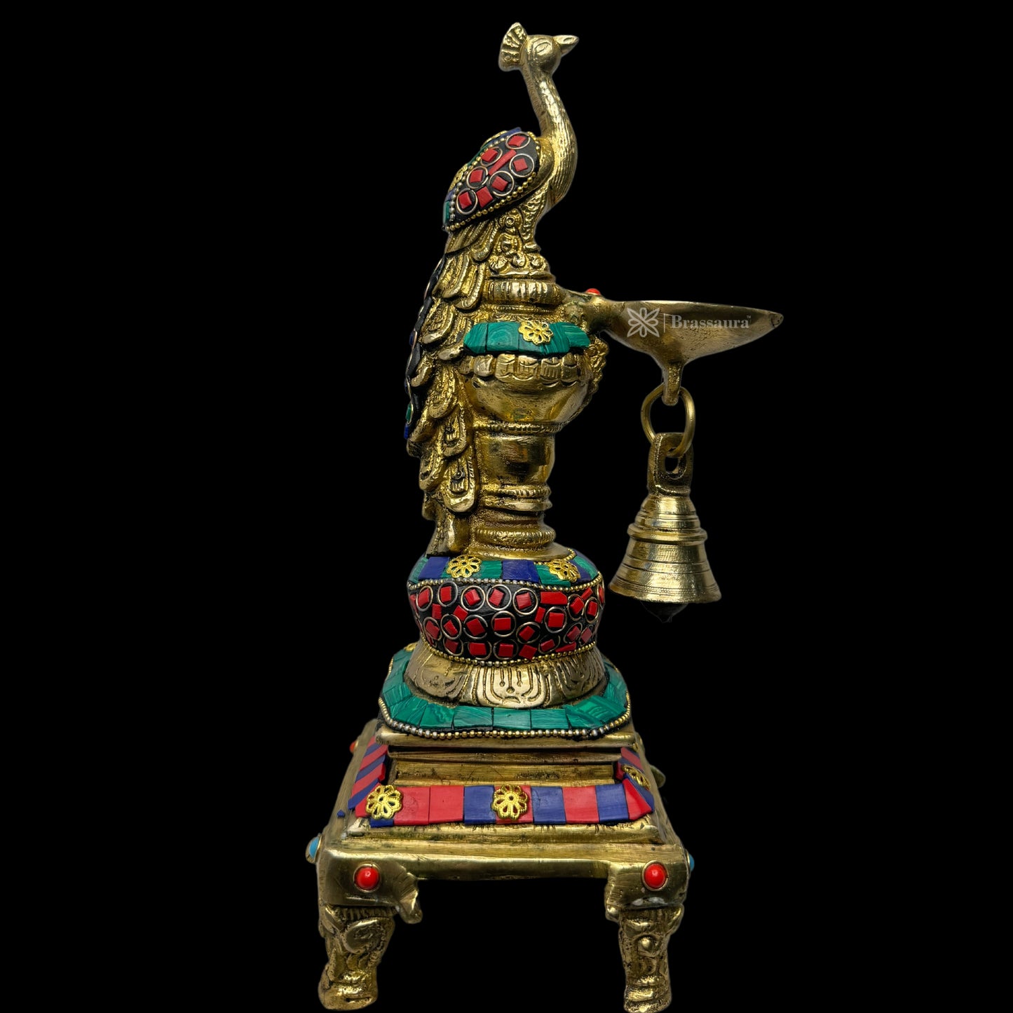 Brass Gem Stone Work Peacock Diya for Home and Decor Weight 2 Kg Height 28 cm