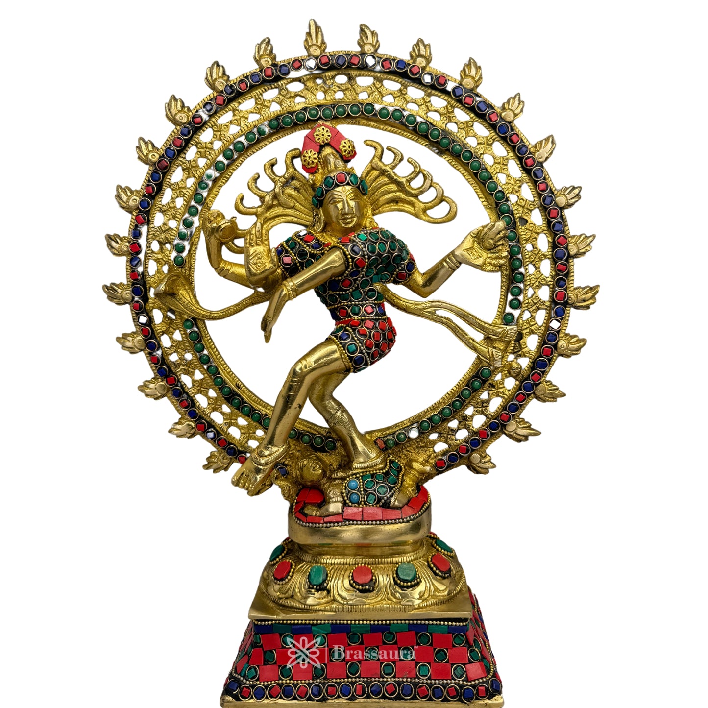 Brass Gem Stone Work Finish Quality Dancing Natraj God Idols for Home and Decor Weight 4.3 Kg Height 37 cm