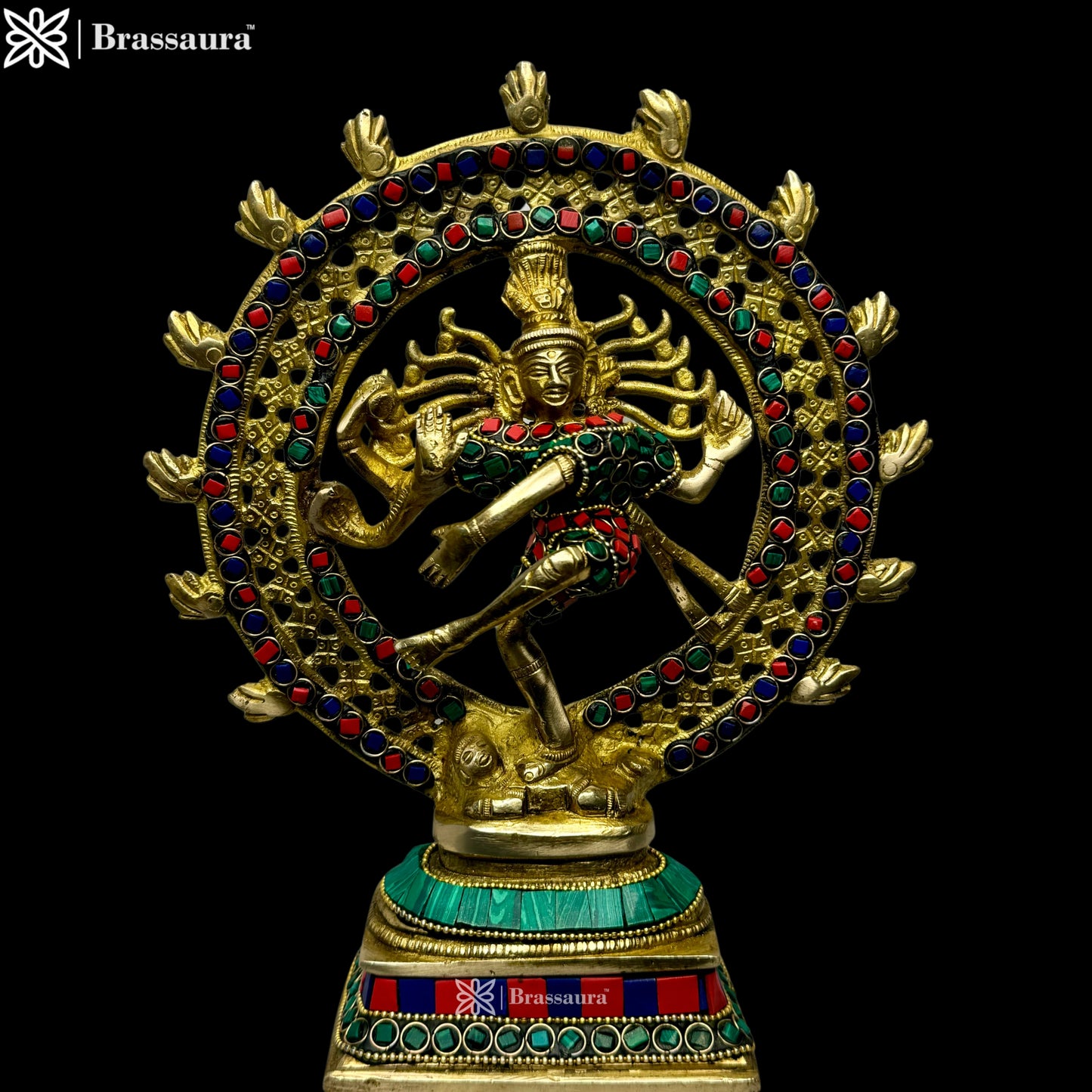 Brass Gem Stone Work Golden Finish Quality Dancing Natraj God Idols for Home and Decor Height 24 cm Weight 1.7 Kg