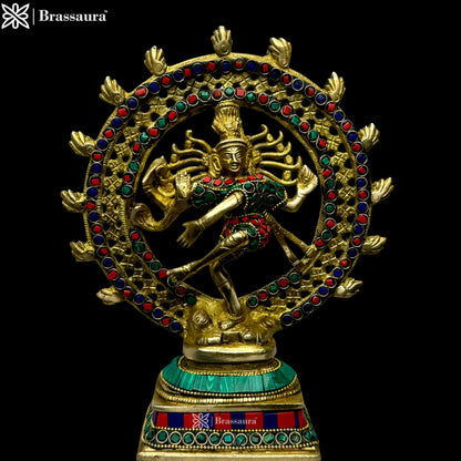 Brass Gem Stone Work Golden Finish Quality Dancing Natraj God Idols for Home and Decor Height 24 cm Weight 1.7 Kg