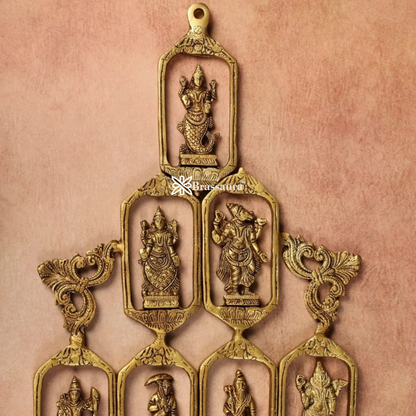 Brassaura™ Pure Brass Dashavatar Wall Hanging – Height 29.5" & Weight 3.3 Kgs | Intricately Crafted Décor