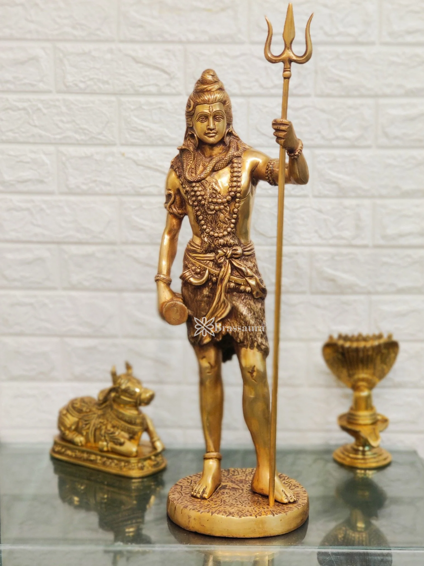 Brassaura™ Brass Shiva Idol – Height 23 Inches & Weight 10 Kgs | Meditation Room Accent