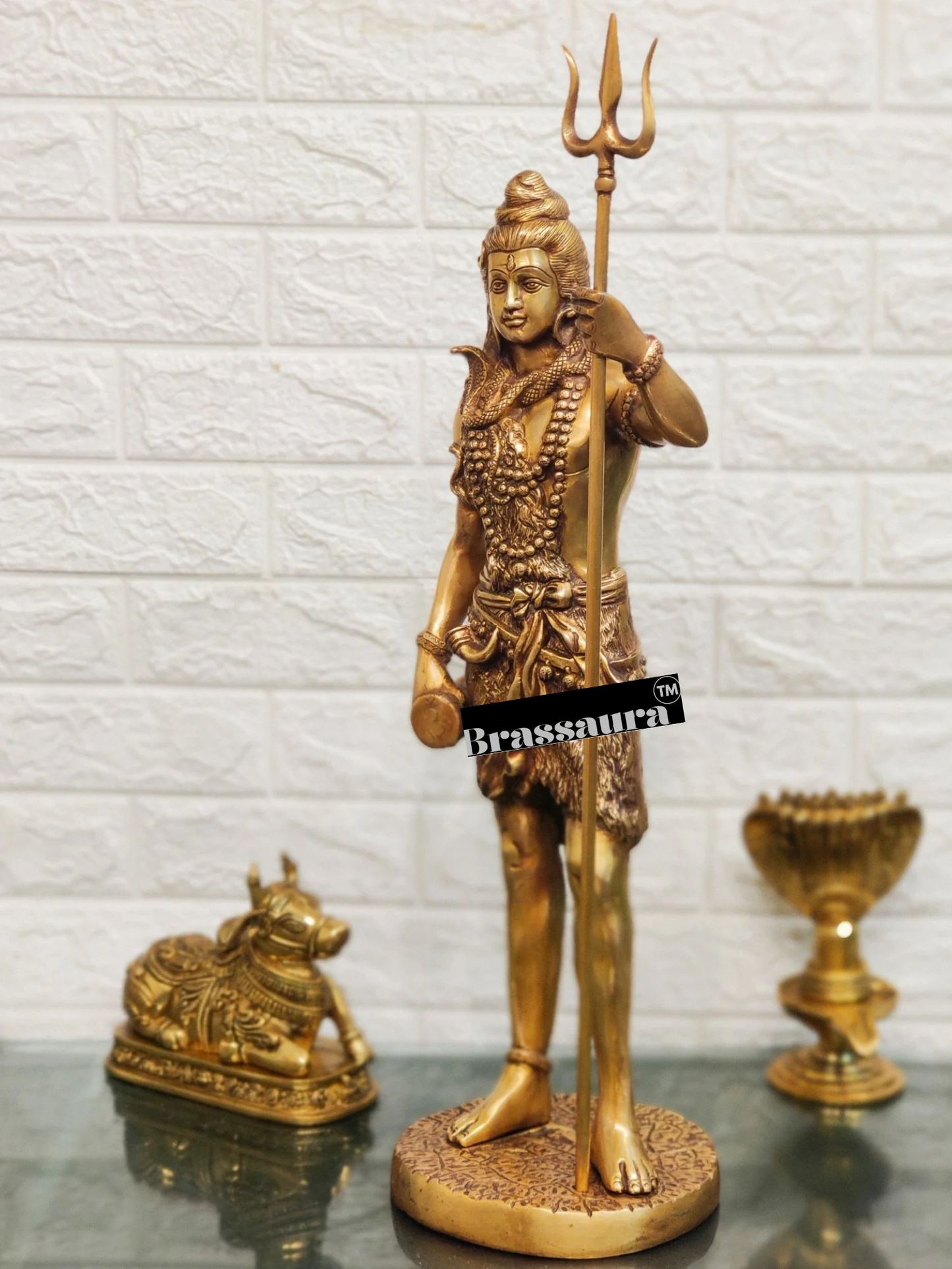 Brassaura™ Brass Shiva Idol – Height 23 Inches & Weight 10 Kgs | Meditation Room Accent