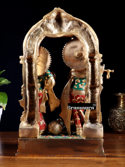 Brassaura™ Brass Gem Stone Work Radha-Krishna Murti – Height 14 Inches & Weight 7.5 Kgs | Home & Temple Décor