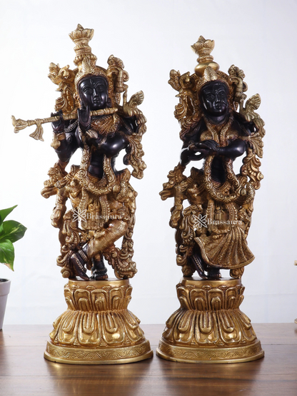 Brassaura™ Brass Radha-Krishna Murti – Height 21 Inches & Weight 16 Kgs | Temple & Pooja Décor