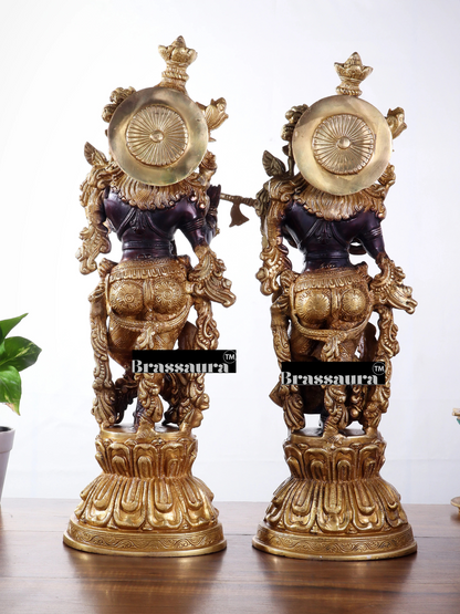 Brassaura™ Brass Radha-Krishna Murti – Height 21 Inches & Weight 16 Kgs | Temple & Pooja Décor