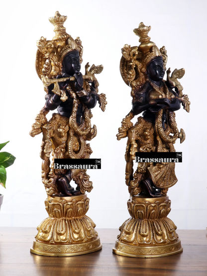 Brassaura™ Brass Radha-Krishna Murti – Height 21 Inches & Weight 16 Kgs | Temple & Pooja Décor