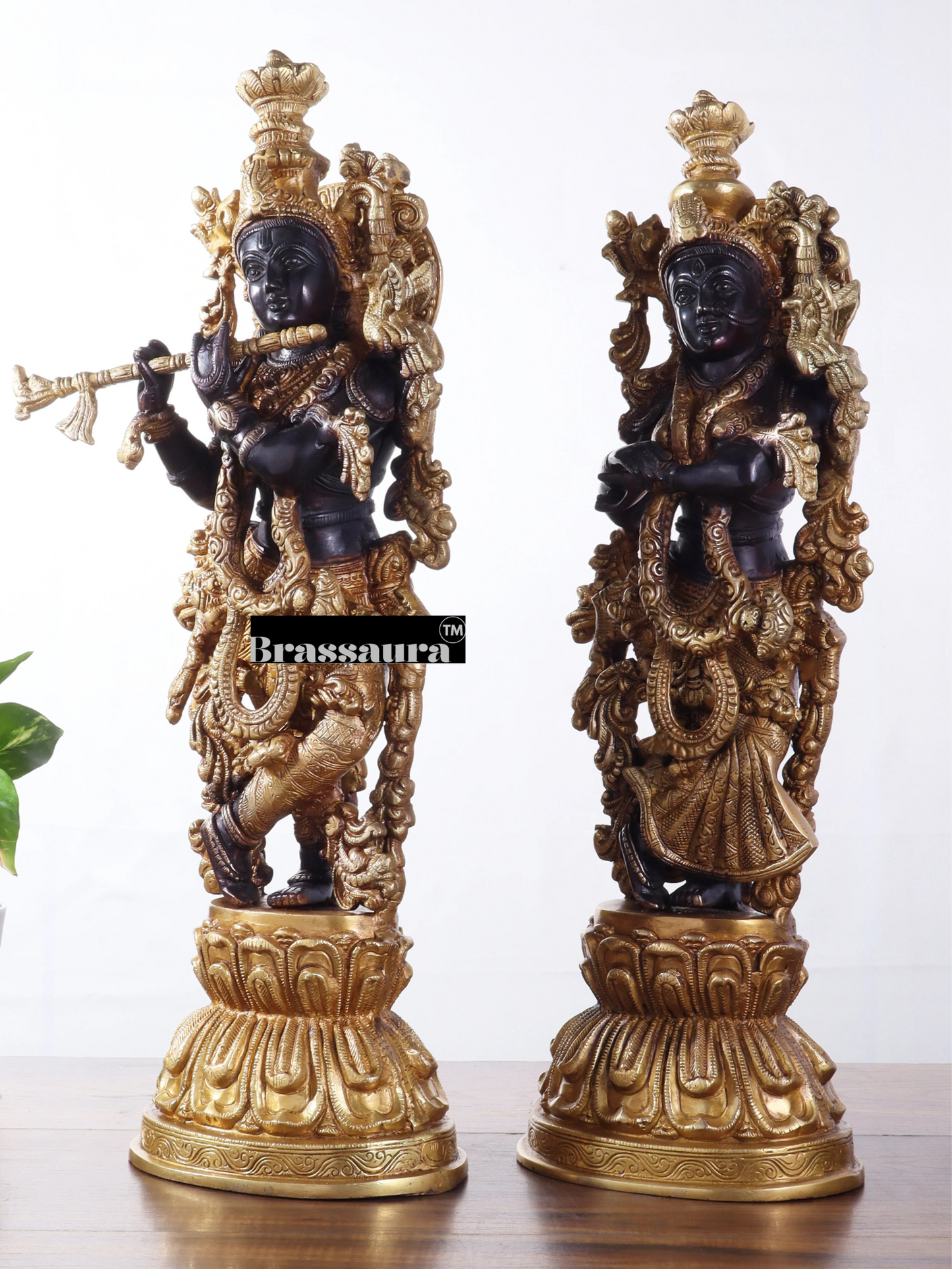 Brassaura™ Brass Radha-Krishna Murti – Height 21 Inches & Weight 16 Kgs | Temple & Pooja Décor
