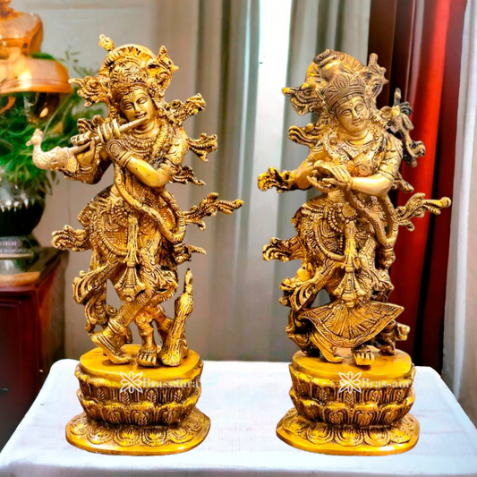 Brassaura™ Brass Radha-Krishna Idol – Height 12 Inches  | Spiritual Home Accent