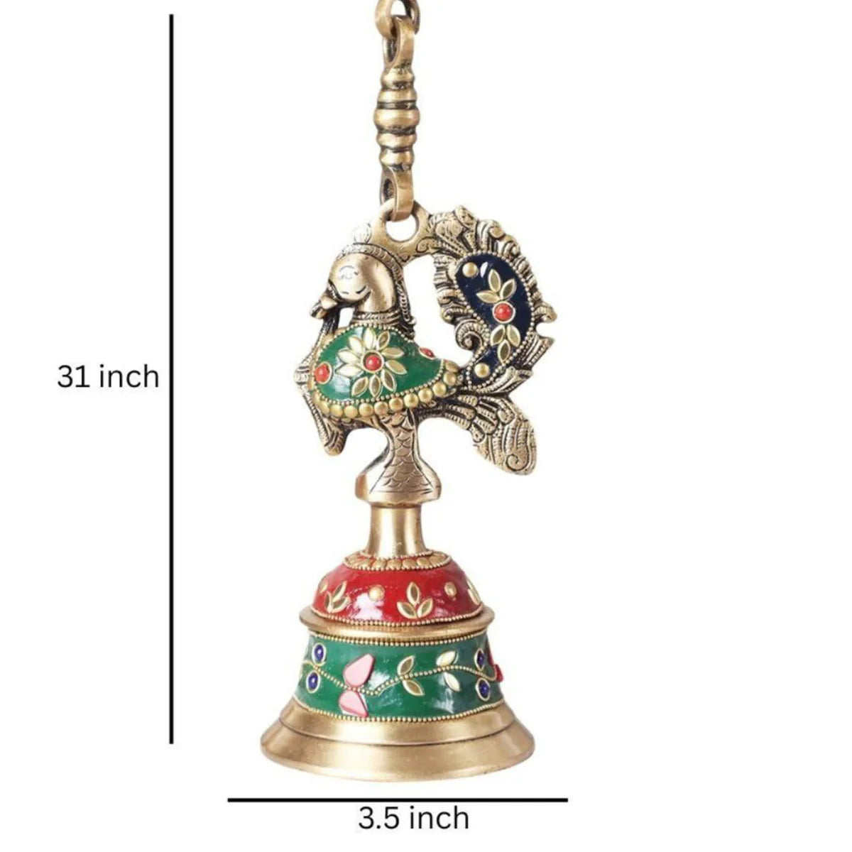 Brassaura® Brass Peacock Inlay Work Bell | Height 31 Inches