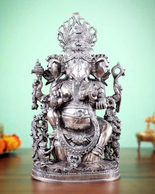 Brassaura™ Pure Superfine Brass Lord Ganesha Statue – 14" Height, 7.5 kg – Unique Handcrafted Elegance