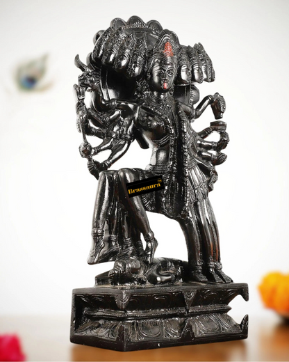 Brassaura™ Mahakali Brass Statue Idol with 10 Heads – 10kg | 15" Height – Antique