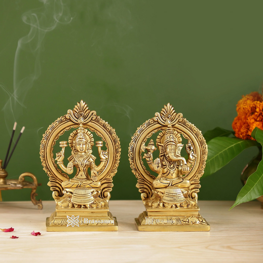 Brassaura® Brass Lakshmi Ganesha Idol Set | Pure Superfine Brass Handcrafted Murti | Brass Statue for Home Temple, Pooja Room | Height 7 Inches | Weight 3 Kgs