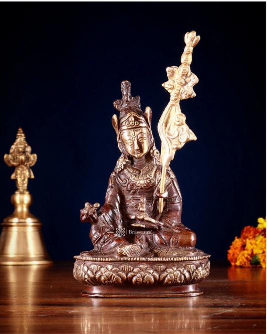 Brassaura™ Brass Guru Rinpoche (Padmasambhava) Statue – Height 6.5 Inches | Weight 0.669 Kgs | Dual-Tone Finish