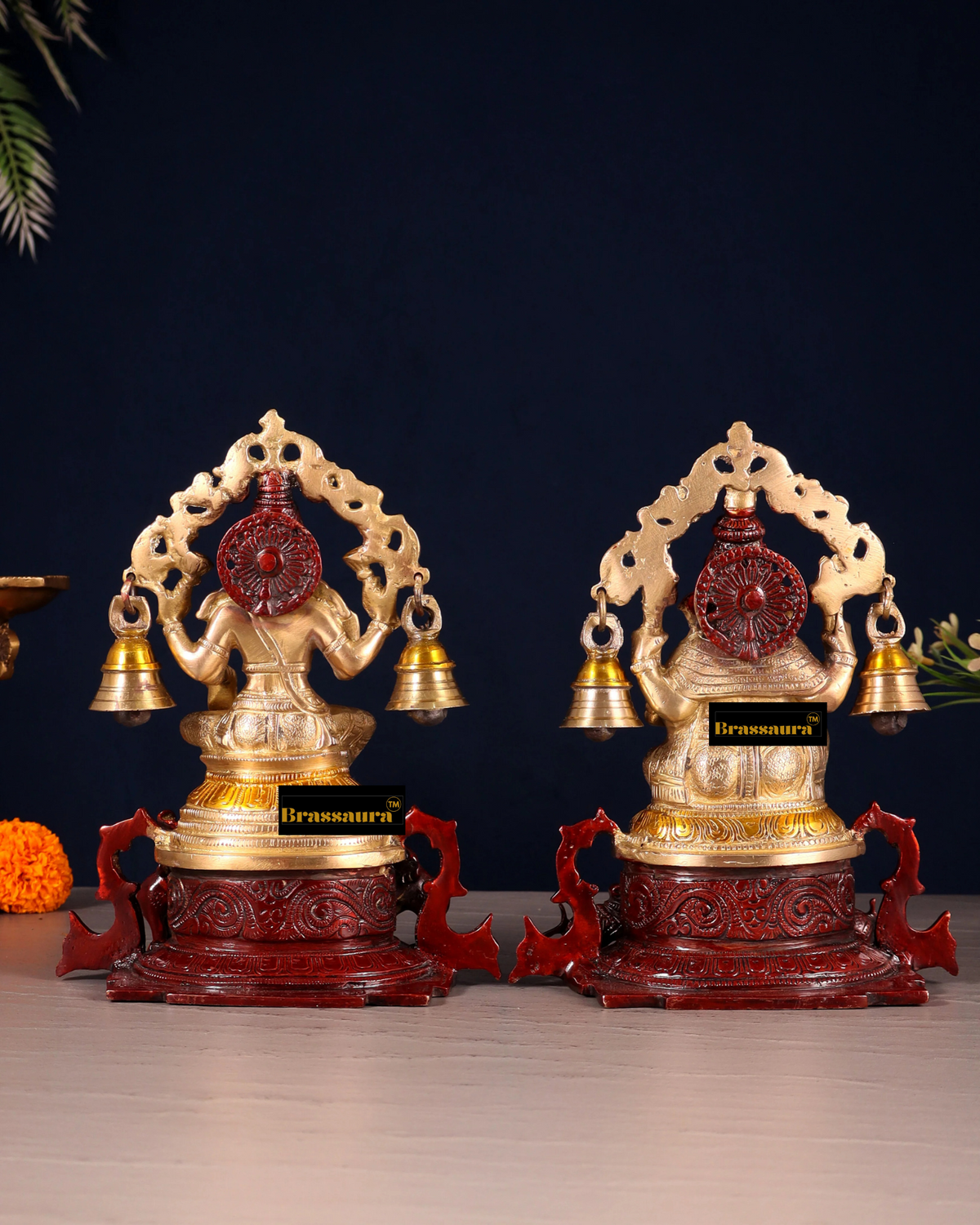 Brassaura® Artistic Lakshmi Ganesha Idol Set with Fine Traditional Detailing | Pure Superfine Brass Handcrafted Murti | Brass Statue for Home Temple, Pooja Room | Height 8.2 Inches | Weight 4.34 Kgs