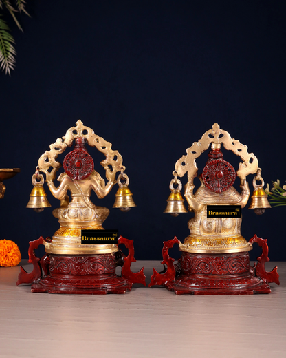 Brassaura® Artistic Lakshmi Ganesha Idol Set with Fine Traditional Detailing | Pure Superfine Brass Handcrafted Murti | Brass Statue for Home Temple, Pooja Room | Height 8.2 Inches | Weight 4.34 Kgs