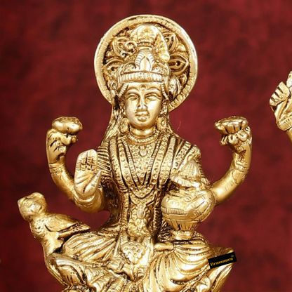 Brassaura® Artistic Lakshmi Ganesha Idol Set with Fine Traditional Detailing | Pure Superfine Brass Handcrafted Murti | Brass Statue for Home Temple, Pooja Room | Height 5 Inches | Weight 2 Kgs
