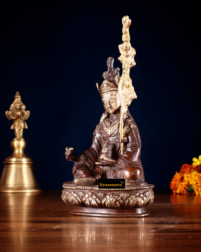 Brassaura™ Brass Guru Rinpoche (Padmasambhava) Statue – Height 6.5 Inches | Weight 0.669 Kgs | Dual-Tone Finish