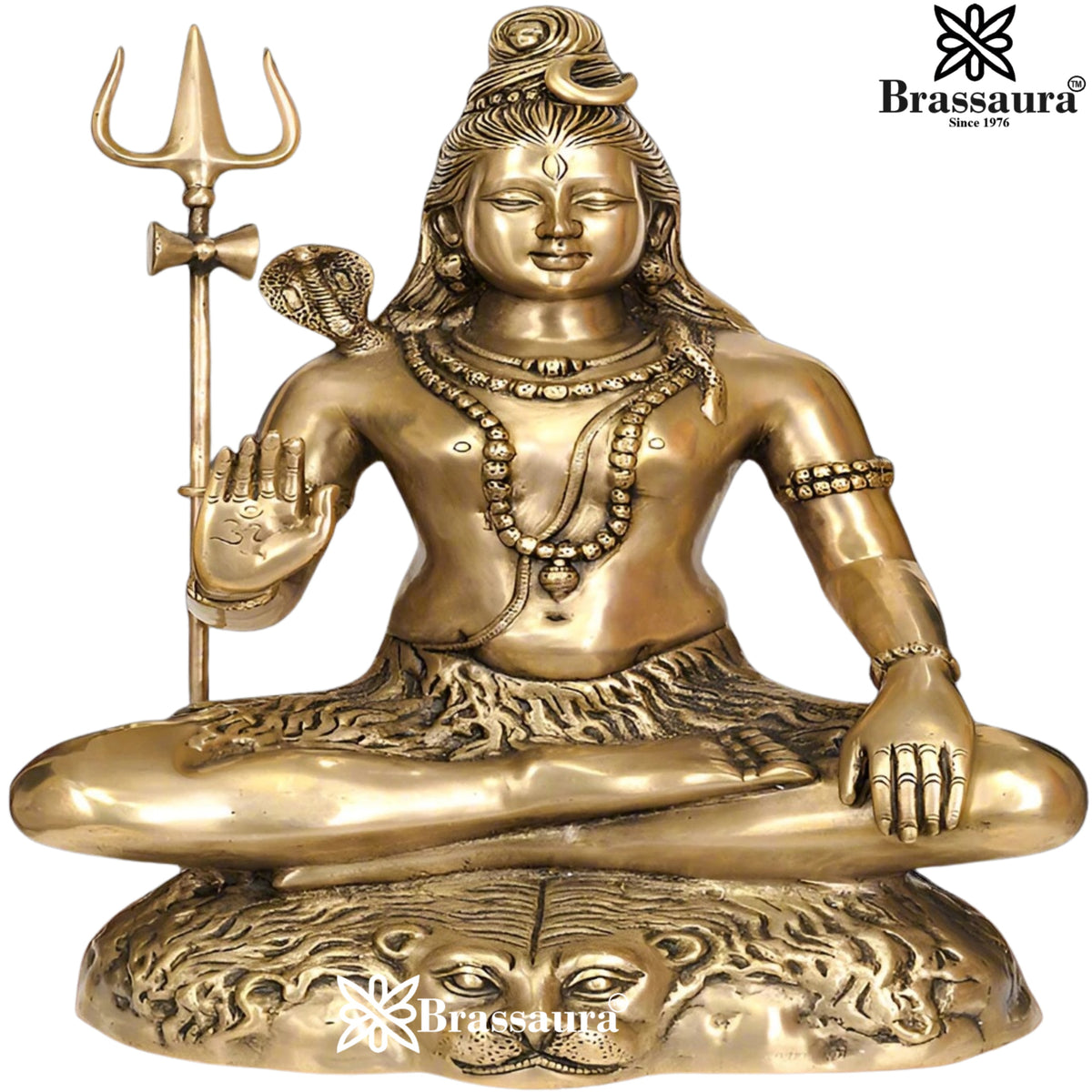 Brassaura® Handcrafted Brass Lord Shiva Idol with Intricate Traditional Detailing | Pure Superfine Brass Handcrafted Murti | Brass Statue for Home Temple, Pooja Room | Height 23 Inches | Weight 17.5 Kgs