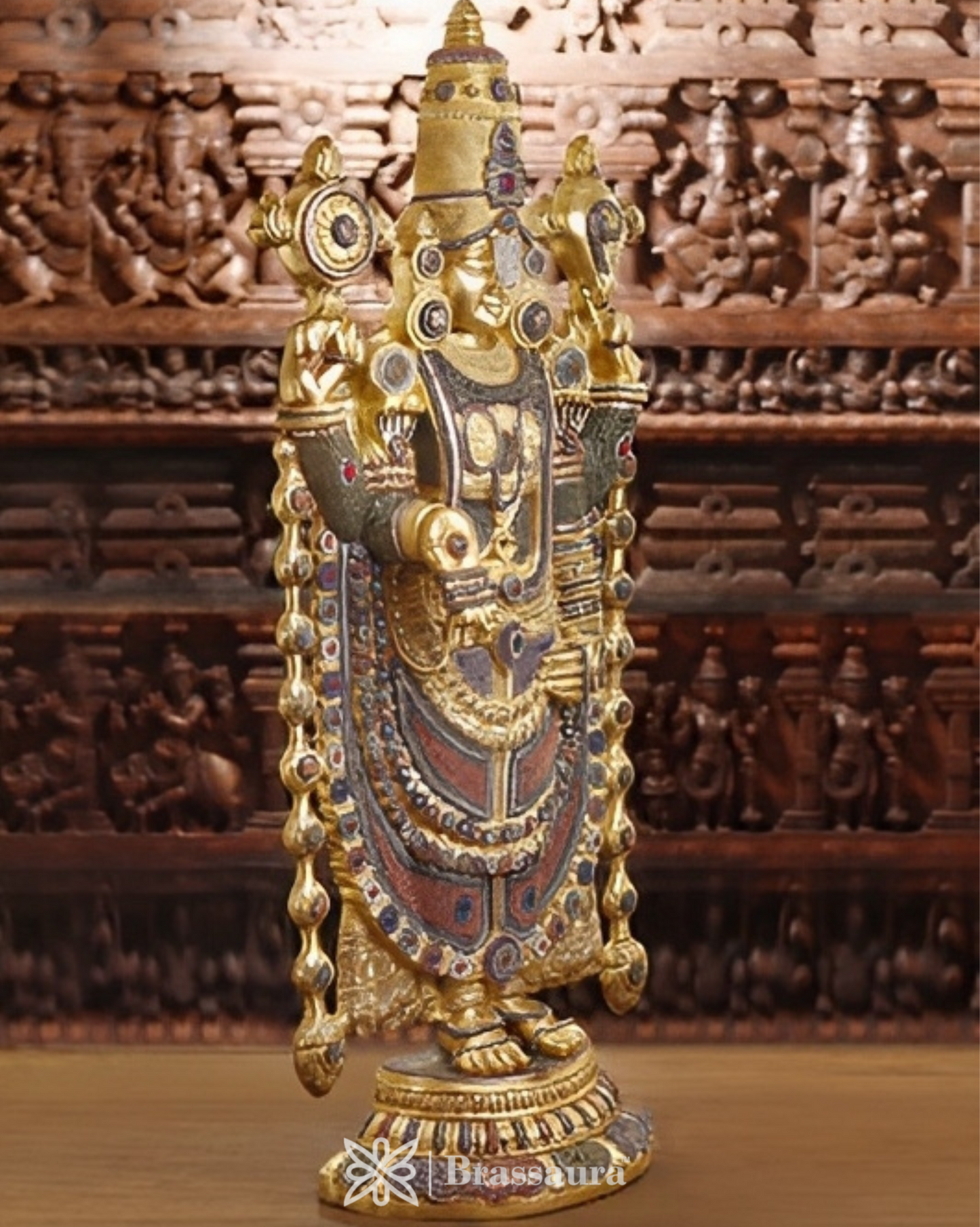 Brass Tirupati Balaji Statue, Teastament to Divine Artistry & Opulence, Crystal Stone Work 47" Inch & Weight 48.16 Kg