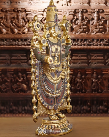 Brass Tirupati Balaji Statue, Teastament to Divine Artistry & Opulence, Crystal Stone Work 47" Inch & Weight 48.16 Kg