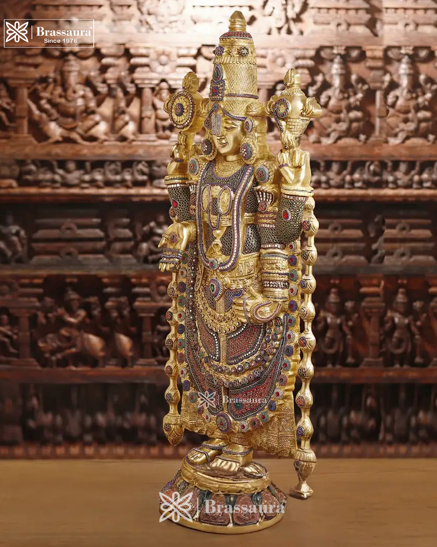 Brass Tirupati Balaji Statue, Teastament to Divine Artistry & Opulence, Crystal Stone Work 47" Inch & Weight 48.16 Kg