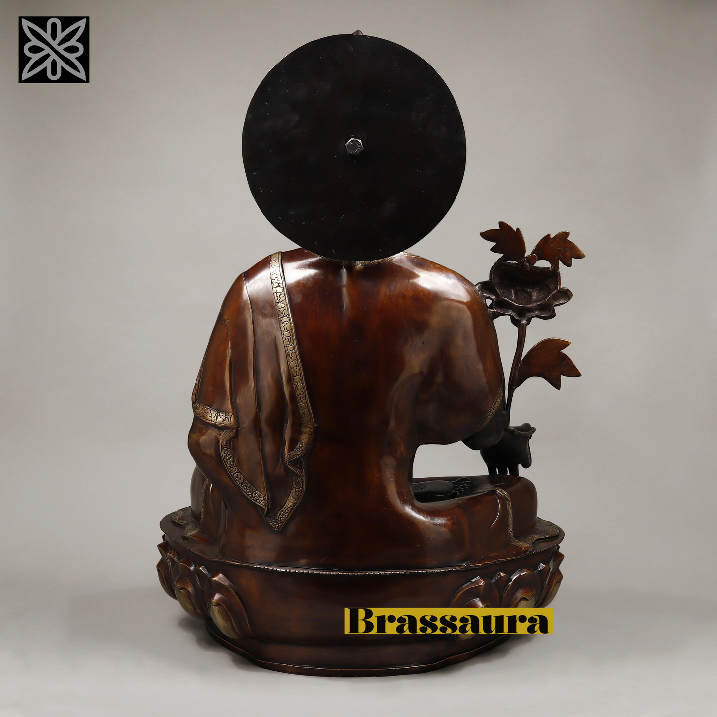 Brassaura™ Brass Buddha Statue in Medicine Posture – Height 34 Inches | Weight 44.6 Kgs | Deep Black & Copper Finish