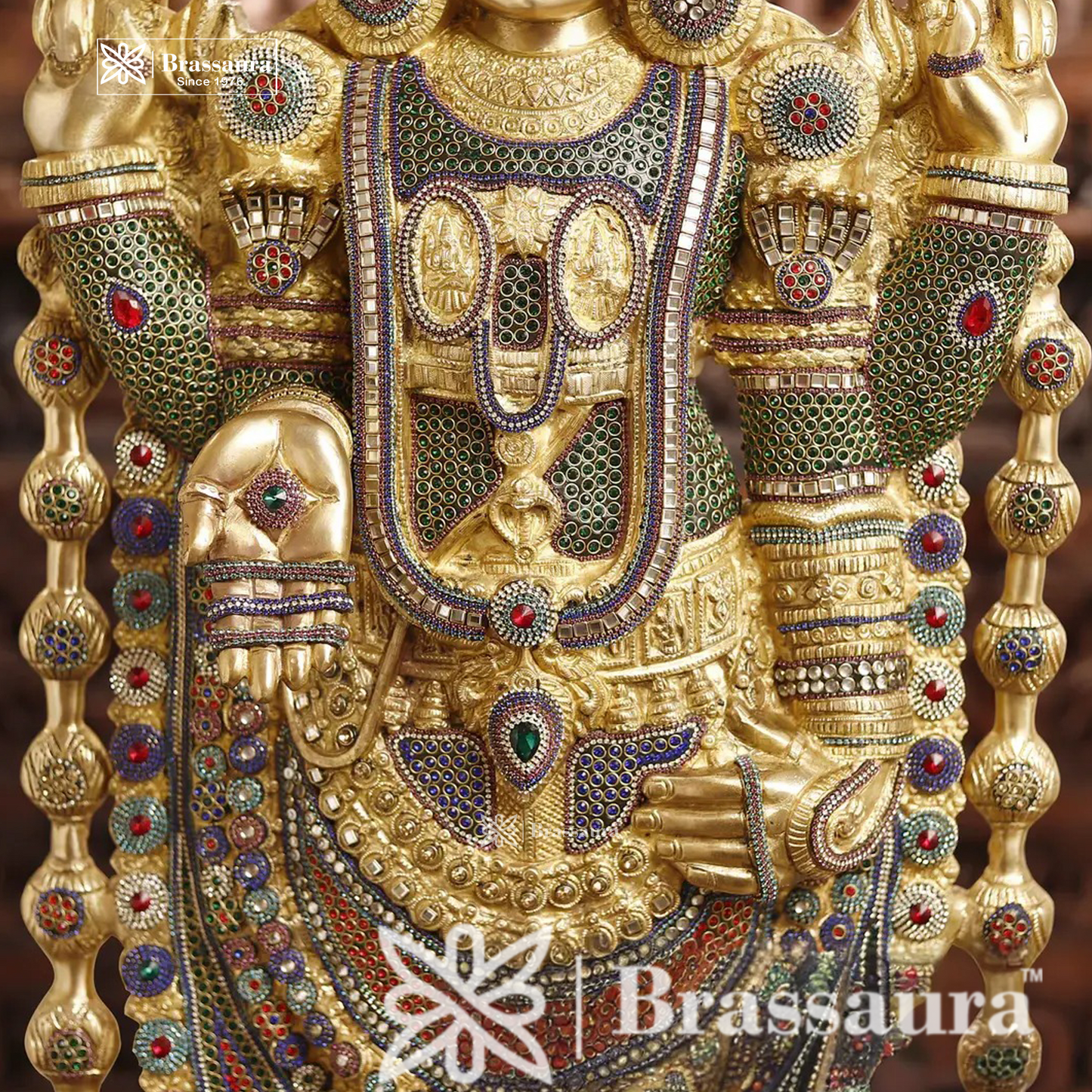 Brass Tirupati Balaji Statue, Teastament to Divine Artistry & Opulence, Crystal Stone Work 47" Inch & Weight 48.16 Kg