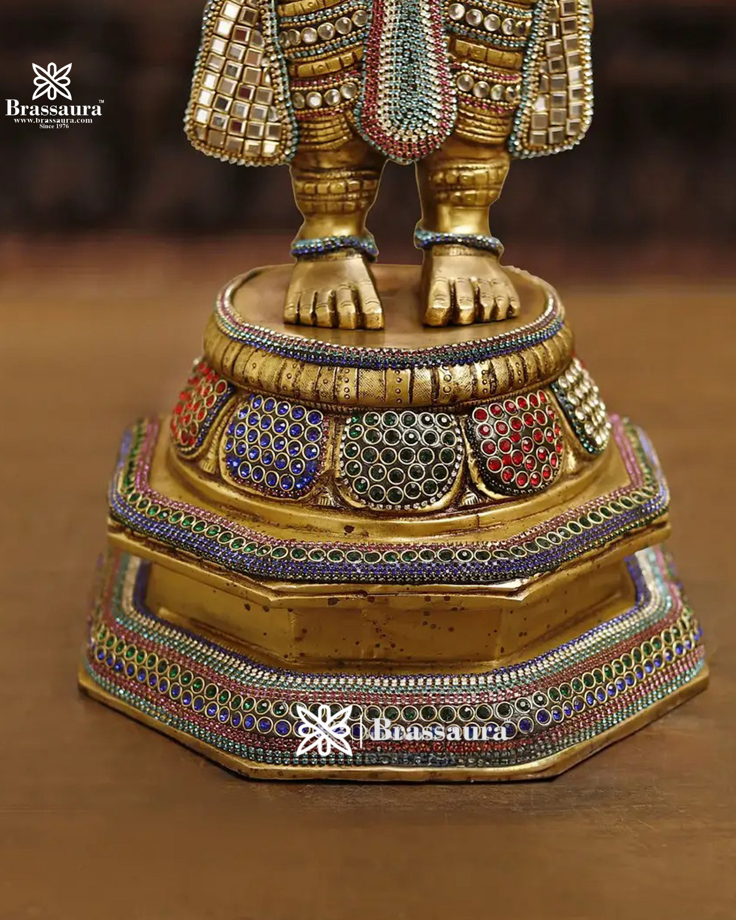 Brass Balaji Idol, Standing Enhanced with Semi-Precious Stone Inlay, 33 inch ", Weight 21.88 Kg